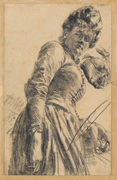 Model Study of a Woman with Hat by Adolph Menzel